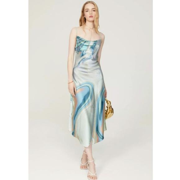 Simkhai Nelli Slip dress Blue Agate Tie Dye Print Midi‎ 4 - Picture 1 of 12